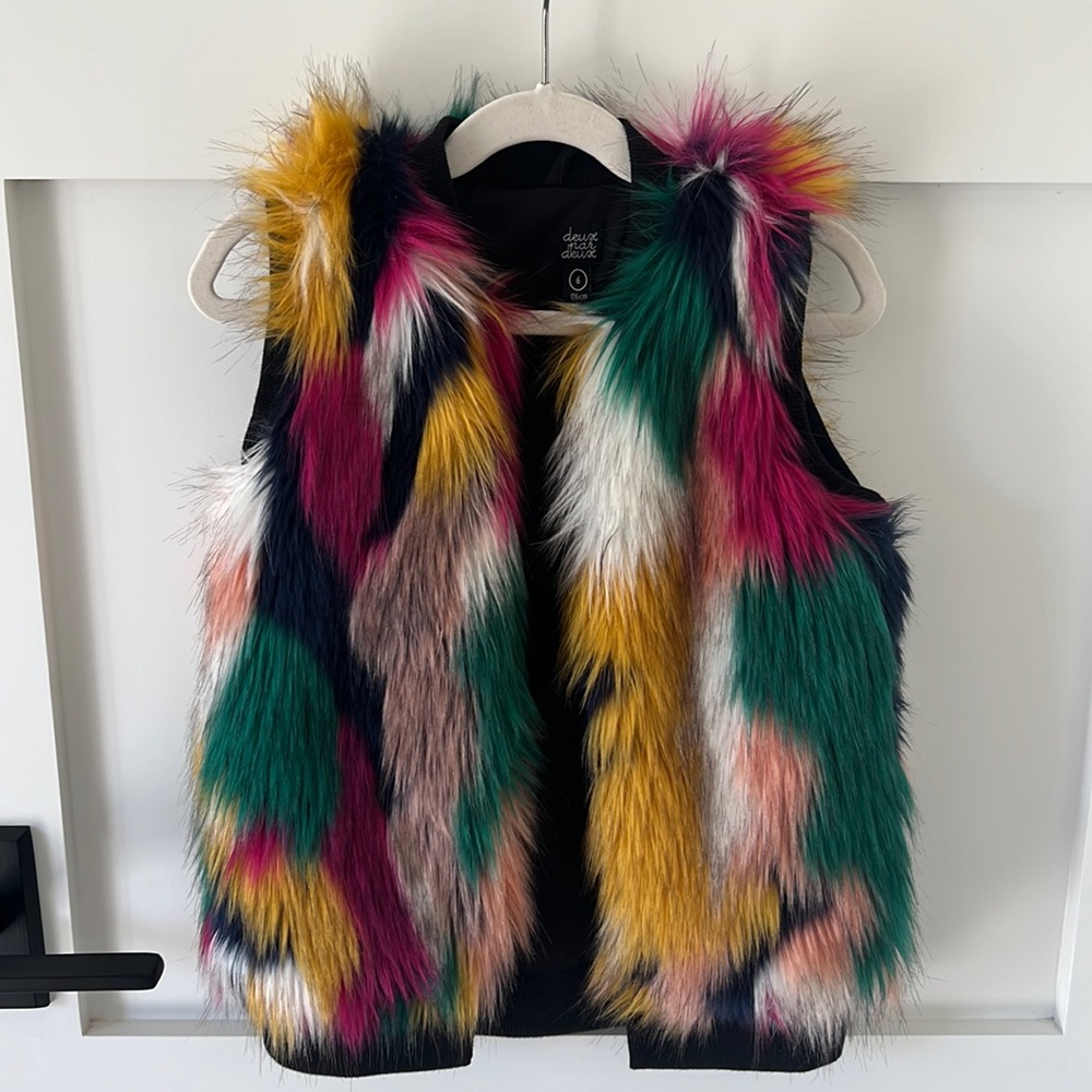 Deux Par Deux Colorful Fur Vest - Girls Size 6